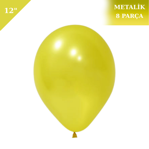 Metalik Lateks Balon 12 İnç 8 Parça Sarı - 1