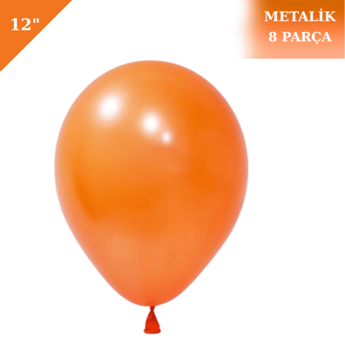 Metalik Lateks Balon 12 İnç 8 Parça Turuncu - 