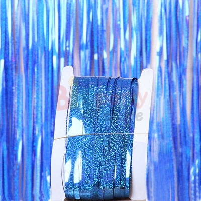 Püsküllü Kapı Perdesi Hologramlı Mavi 1x2 Metre - 1