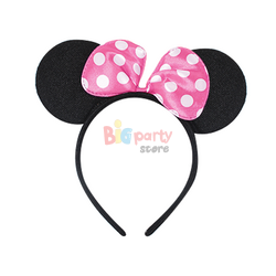 Taç Minnie Mouse Fiyonk Siyah Açık Pembe Fiyonklu - 1
