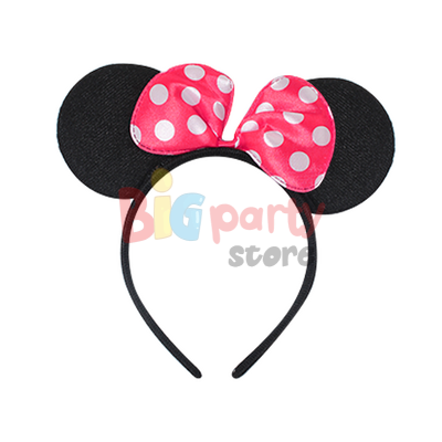 Taç Minnie Mouse Fiyonk Siyah Koyu Pembe Fiyonklu - 1