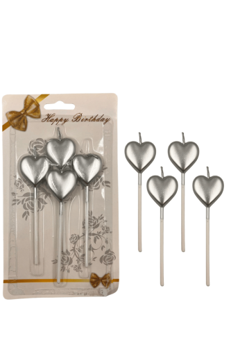 Mum Çubuklu Kalpli Set 4 Parça Gümüş - 