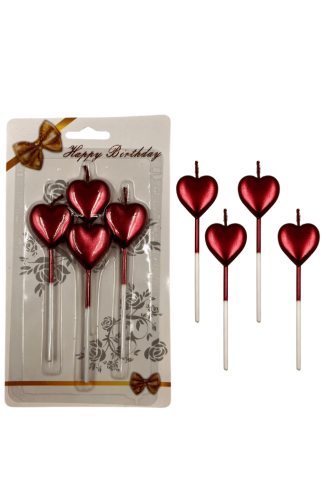 Mum Çubuklu Kalpli Set 4 Parça Kırmızı - 