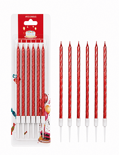 Mum İnce 13 cm Spiral Set Kırmızı 6 Parça - 