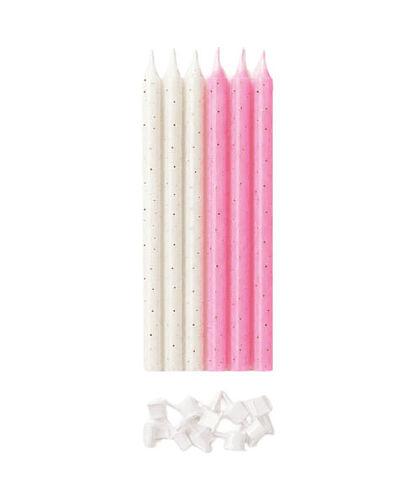 Mum İnce 15 cm Simli Parıltılı 6'lı Pembe - 