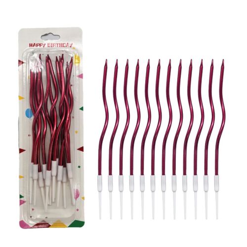 Mum İnce 16 cm Dalgalı Metalik Kırmızı 12 Parça - 