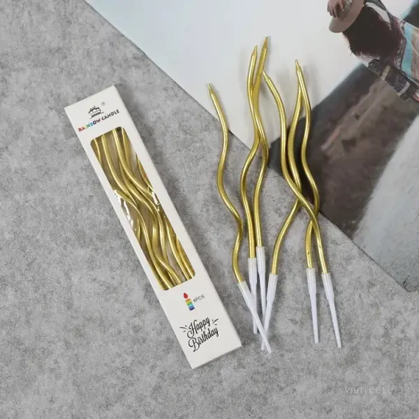 Mum İnce 16 cm Dalgalı Metalik Altın 12 Parça - 2