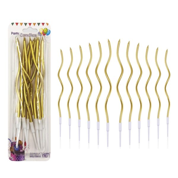 Mum İnce 16 cm Dalgalı Metalik Altın 12 Parça - 