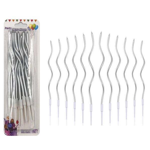 Mum İnce 16 cm Dalgalı Metalik Gümüş 12 Parça - 