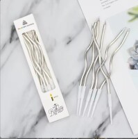 Mum İnce 16 cm Dalgalı Metalik Gümüş 12 Parça - 2