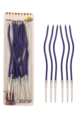 Mum İnce 16 cm Dalgalı Metalik Mavi 12 Parça - 