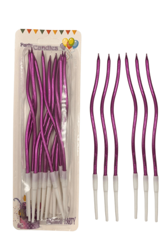 Mum İnce 16 cm Dalgalı Metalik Mor 12 Parça - 