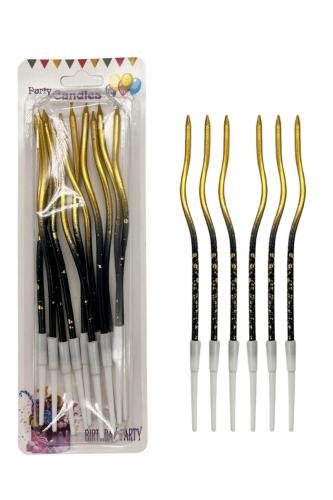 Mum İnce 16 cm Dalgalı Metalik Siyah Kabartmalı Altın 12 Parça - 