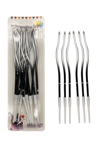 Mum İnce 16 cm Dalgalı Metalik Siyah Kabartmalı Gümüş 12 Parça - 