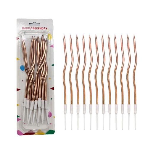 Mum İnce 16 cm Dalgalı Metalik Rose Gold 12 Parça - 