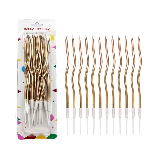 Mum İnce 16 cm Dalgalı Metalik Şampanya 12 Parça - 