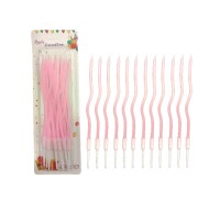 Mum İnce 16 cm Dalgalı Makaron Pembe 12 Parça - 1