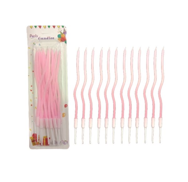 Mum İnce 16 cm Dalgalı Makaron Pembe 12 Parça - 