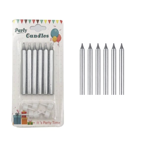 Mum İnce 8 Cm Gümüş 6 Parça - 