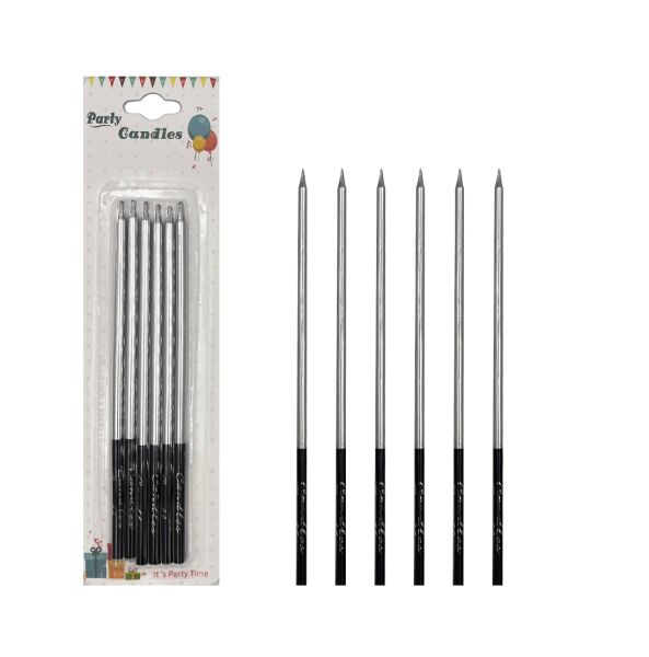 Mum İnce Kalem Model Gümüş 15 Cm 6 Parça - 