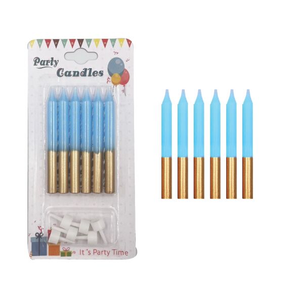 Mum İnce 2 Renkli Mavi-Gold 8 Cm 6 Parça - 