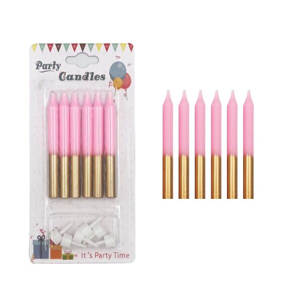 Mum İnce 2 Renkli Pembe-Gold 8 Cm 6 Parça - 