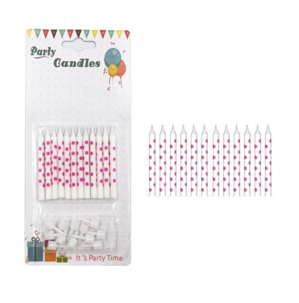 Mum İnce Puantiyeli Pembe 6 Cm 12 Parça - 1