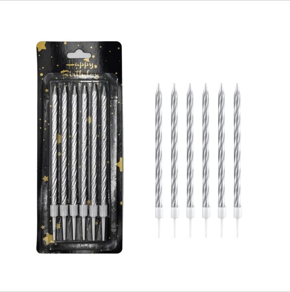 Mum İnce 14 cm Spiral Set Gümüş 6 Parça - 