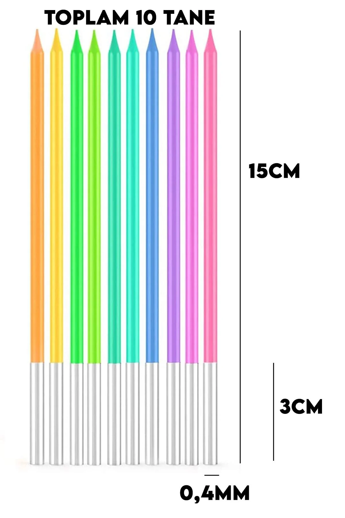 Mum İnce Uzun 14 Cm Rainbow 10 Parça - 3