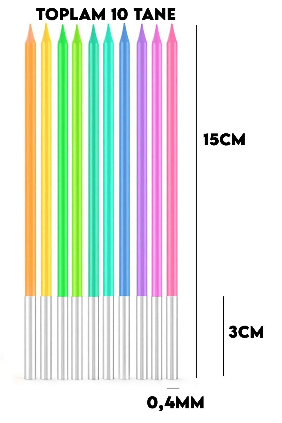 Mum İnce Uzun 14 Cm Rainbow 10lu - 3
