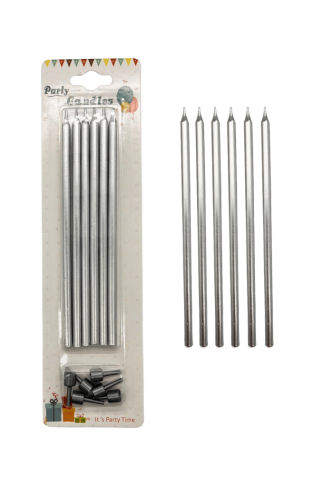 Mum İnce Uzun 15 cm Gümüş 6 Parça - 1