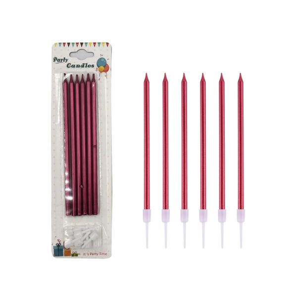 Mum İnce Uzun 15 cm Kırmızı 6 Parça - 