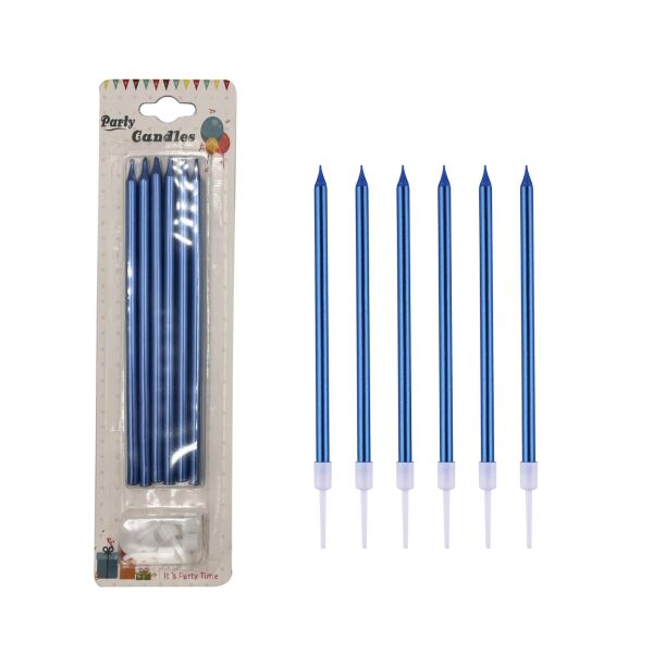 Mum İnce Uzun 15 cm Mavi 6 Parça - 