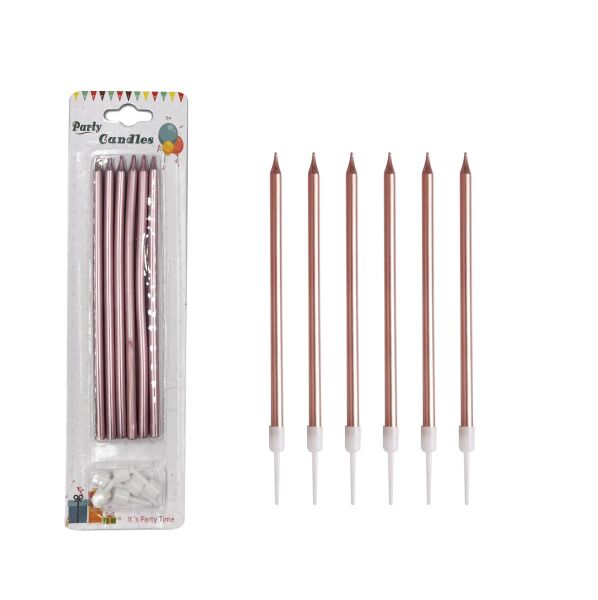 Mum İnce Uzun 15 cm Rose Gold 6 Parça - 