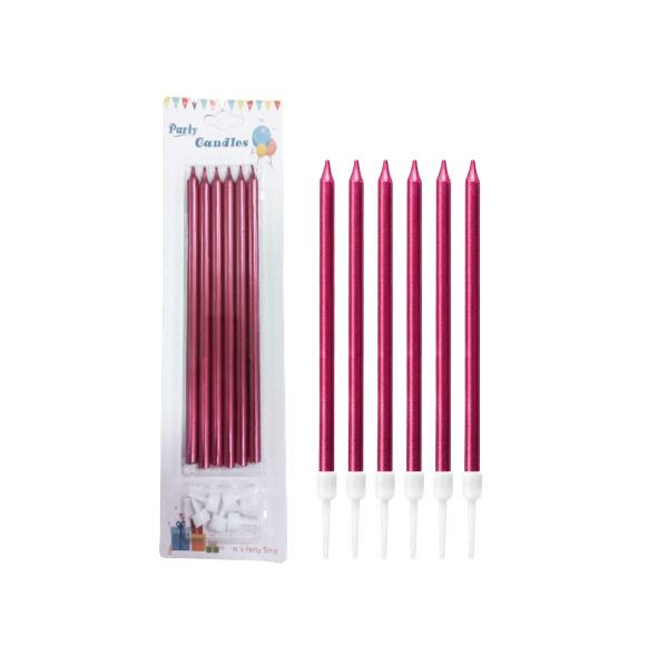 Mum İnce Uzun 20 cm Kırmızı 6 Parça - 