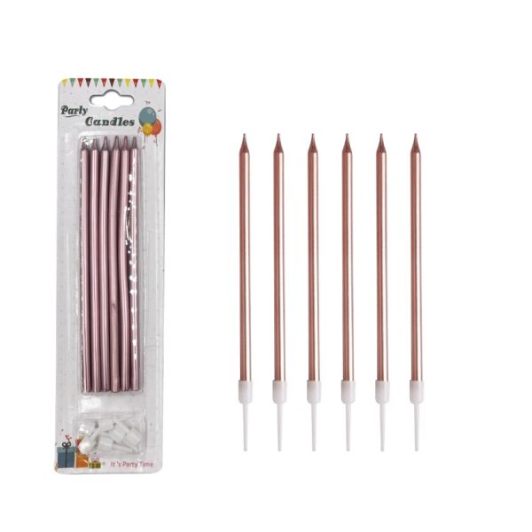 Mum İnce Uzun 20 cm Pembe 6 Parça - 