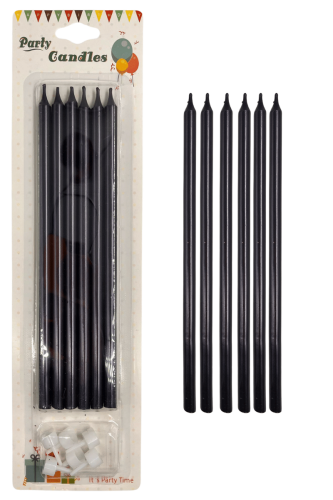 Mum İnce Uzun 20 Cm Siyah 6 Parça - 