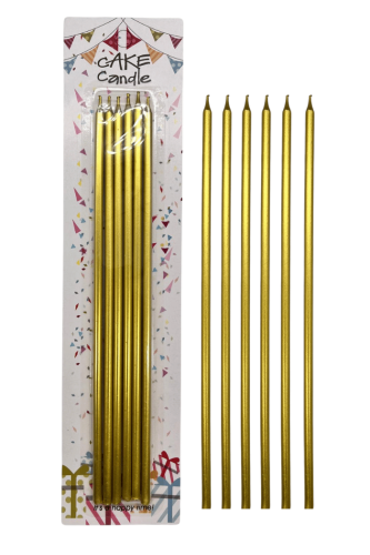 Mum İnce Uzun 25 Cm Metalik Altın 6 Parça - 1