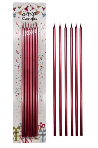 Mum İnce Uzun 25 Cm Metalik Kırmızı 6 Parça - 1