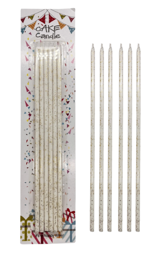 Mum İnce Uzun 25 Cm Simli Parıltılı 6 Parça Beyaz - 