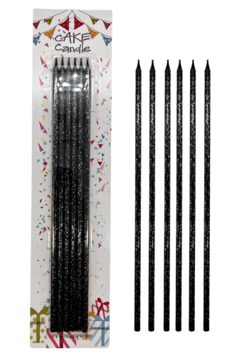 Mum İnce Uzun 25 Cm Simli Parıltılı 6 Parça Siyah - 
