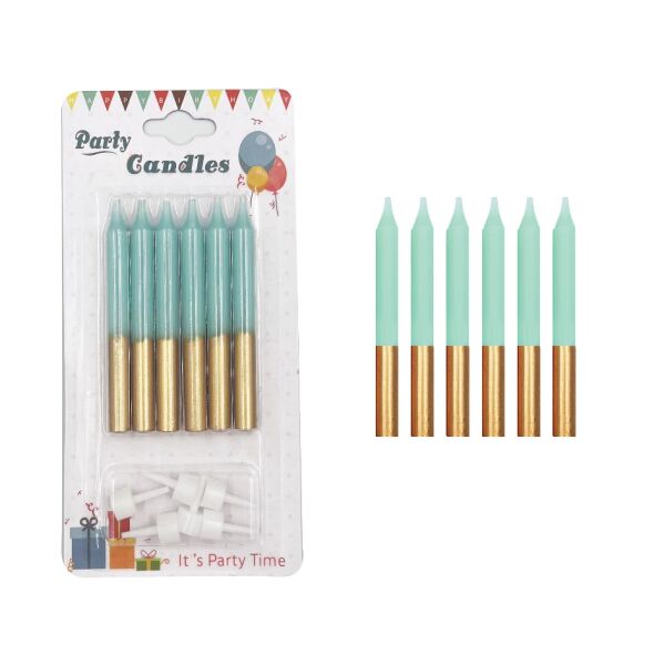 Mum İnce 2 Renkli Yeşil-Gold 8 Cm 6 Parça - 