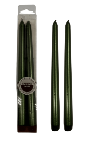 Mum Şamdan Premium 25 Cm 2 Parça Koyu Yeşil - 1