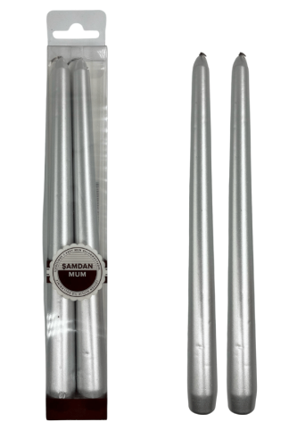 Mum Şamdan Premium 25 Cm 2 Parça Gümüş - 