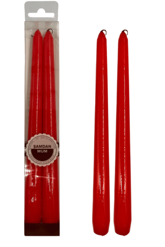 Mum Şamdan Premium 25 Cm 2 Parça Kırmızı - 