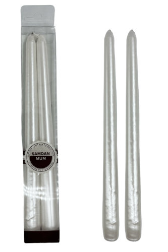 Mum Şamdan Premium 25 Cm 2 Parça Sedef Beyaz - 