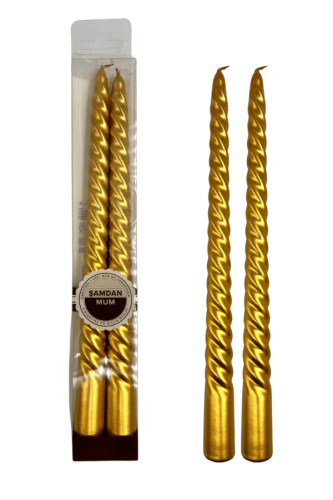 Mum Şamdan Premium Burgulu 25 Cm Asetatlı 2 Parça Altın - 1