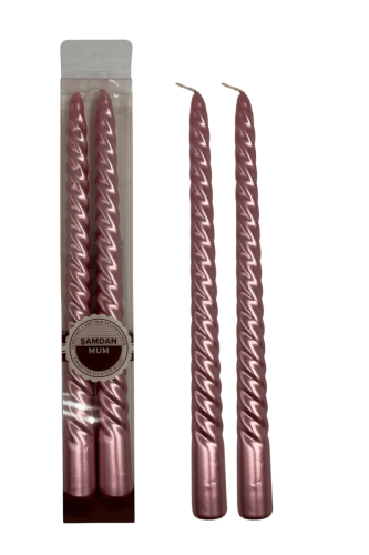 Mum Şamdan Premium Burgulu 25 Cm Asetatlı 2 Parça Sedef Pembe - 1