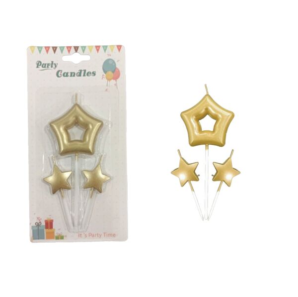 Mum Çubuklu Yıldızlı Set 3 Parça Gold - 