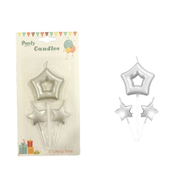 Mum Çubuklu Yıldızlı Set 3 Parça Gümüş - 